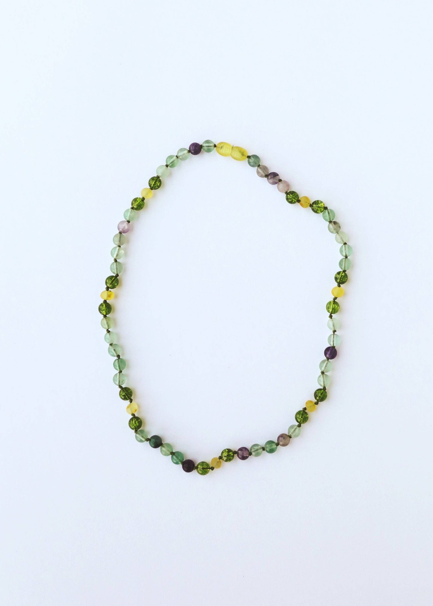 Raw Baltic Sea Amber + Fluorite + Peridot || Gemstone Necklace: 11" Baby Necklace