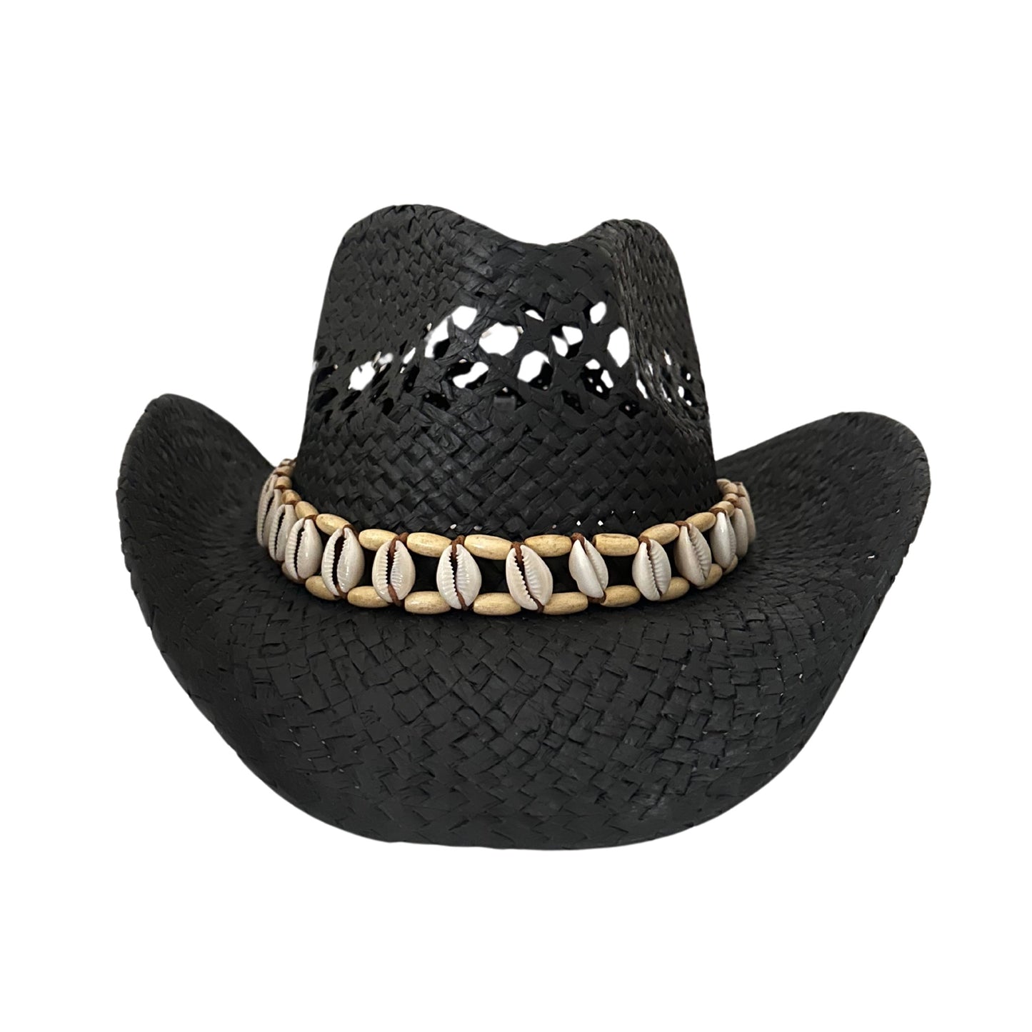 Straw Shell Beach Hat Black