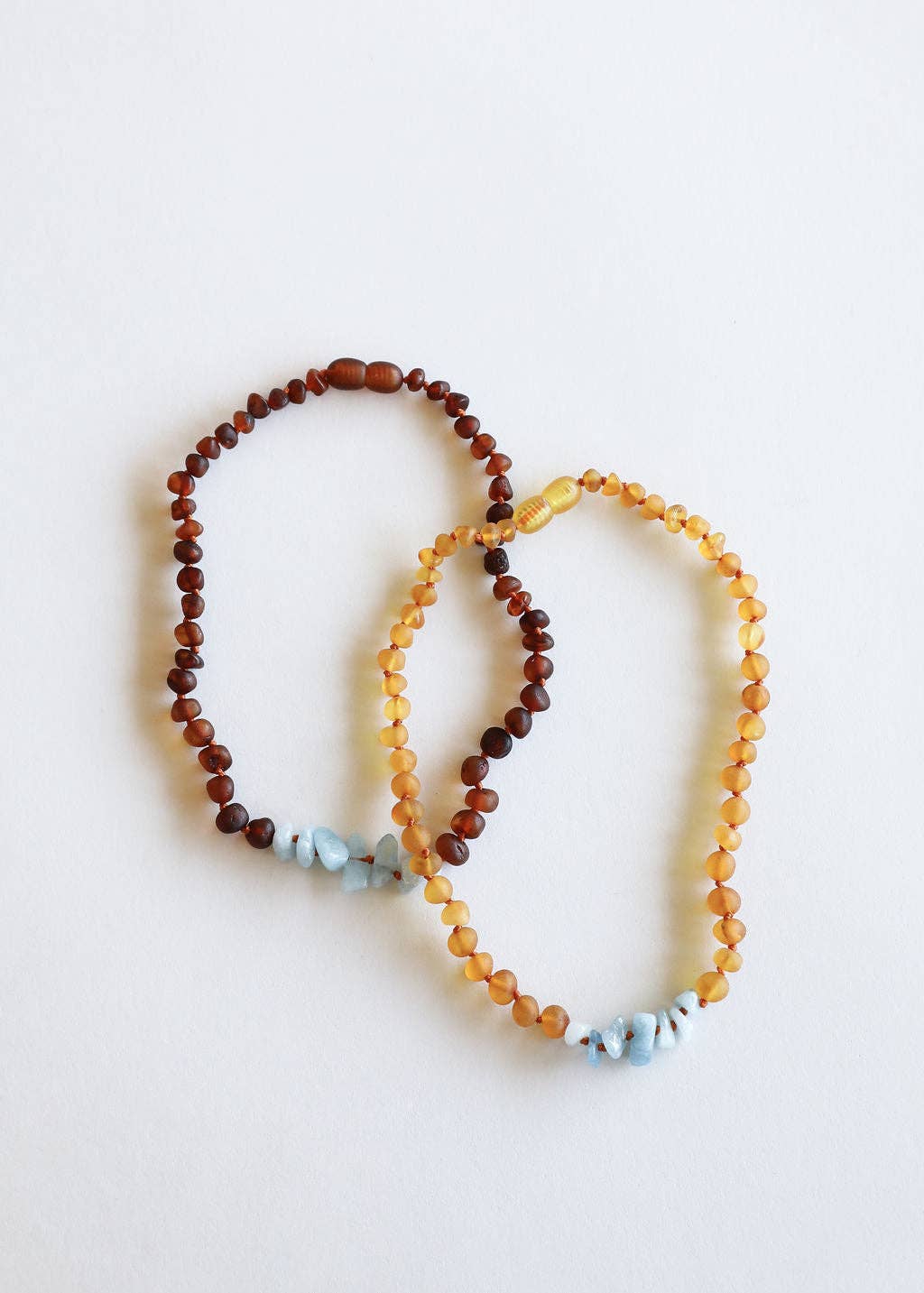 Raw Honey Baltic Amber + Aquamarine || Necklace: 11" Baby Necklace