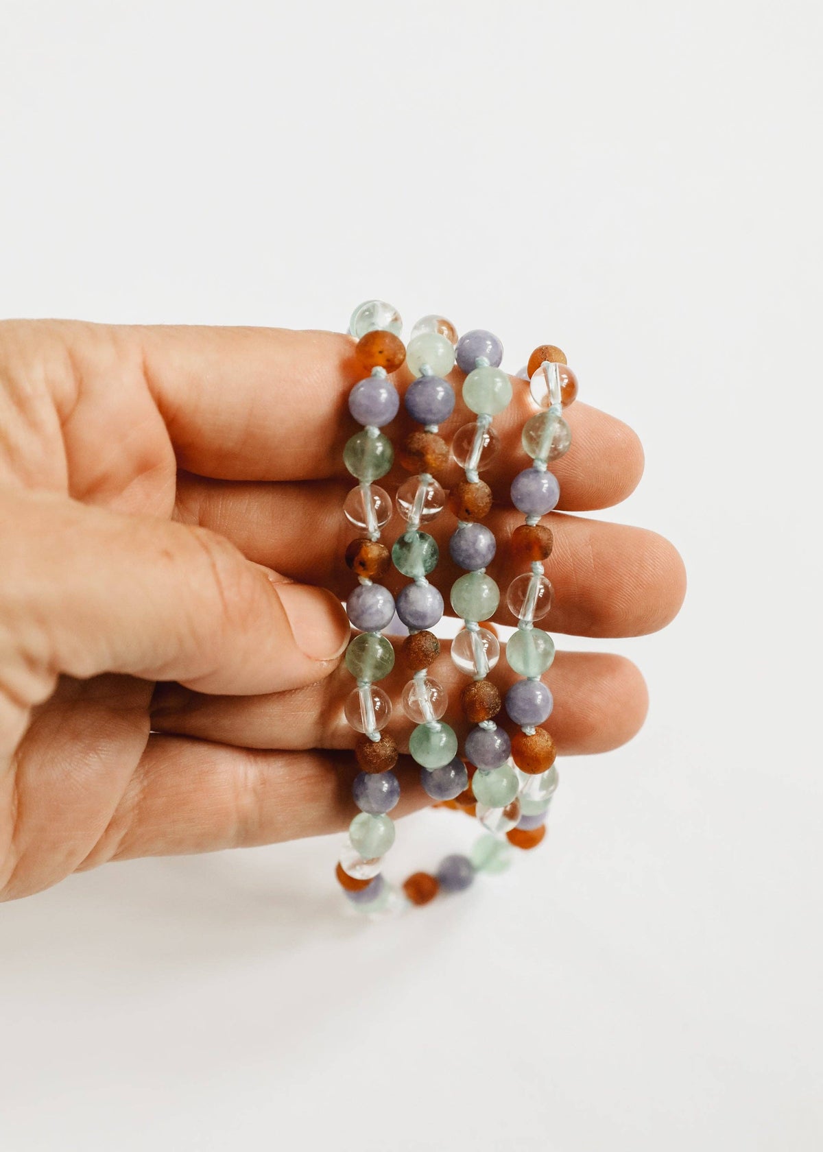 Baltic Sea Amber + Natural Gemstone || Beaded Necklace: 11" Baby Necklace