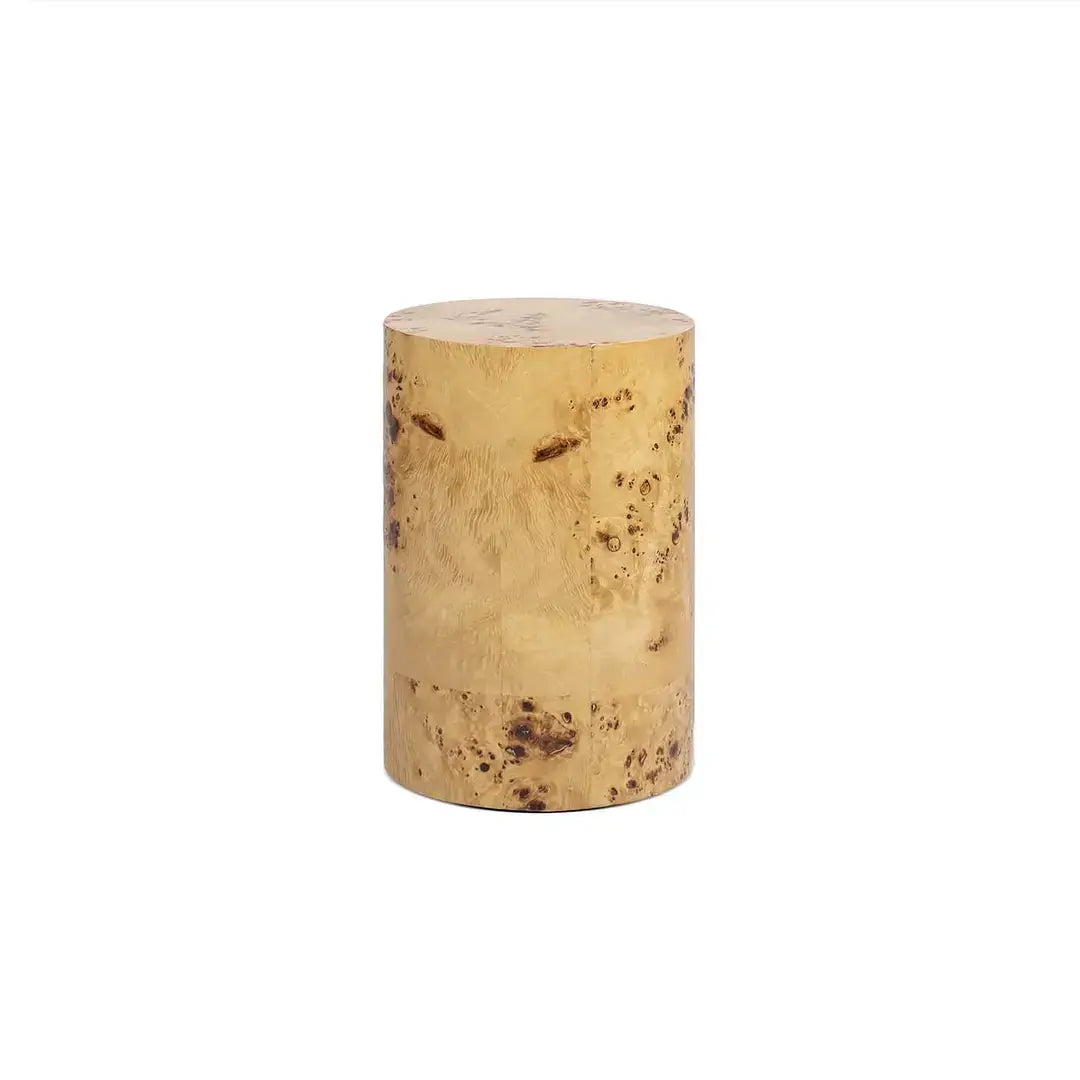 Nebula Accent Oval Pillar Burl Wood Side Table Collection: Warm Natural Brown / 22"