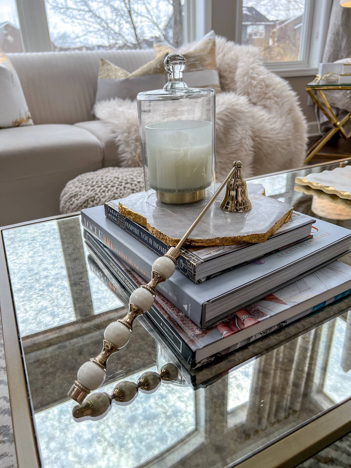 White and Gold Beaded Candle Snuffer