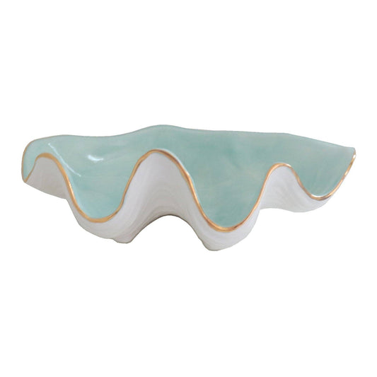 Clam Shell Bowl with 22K Gold Accent: Aqua / Large