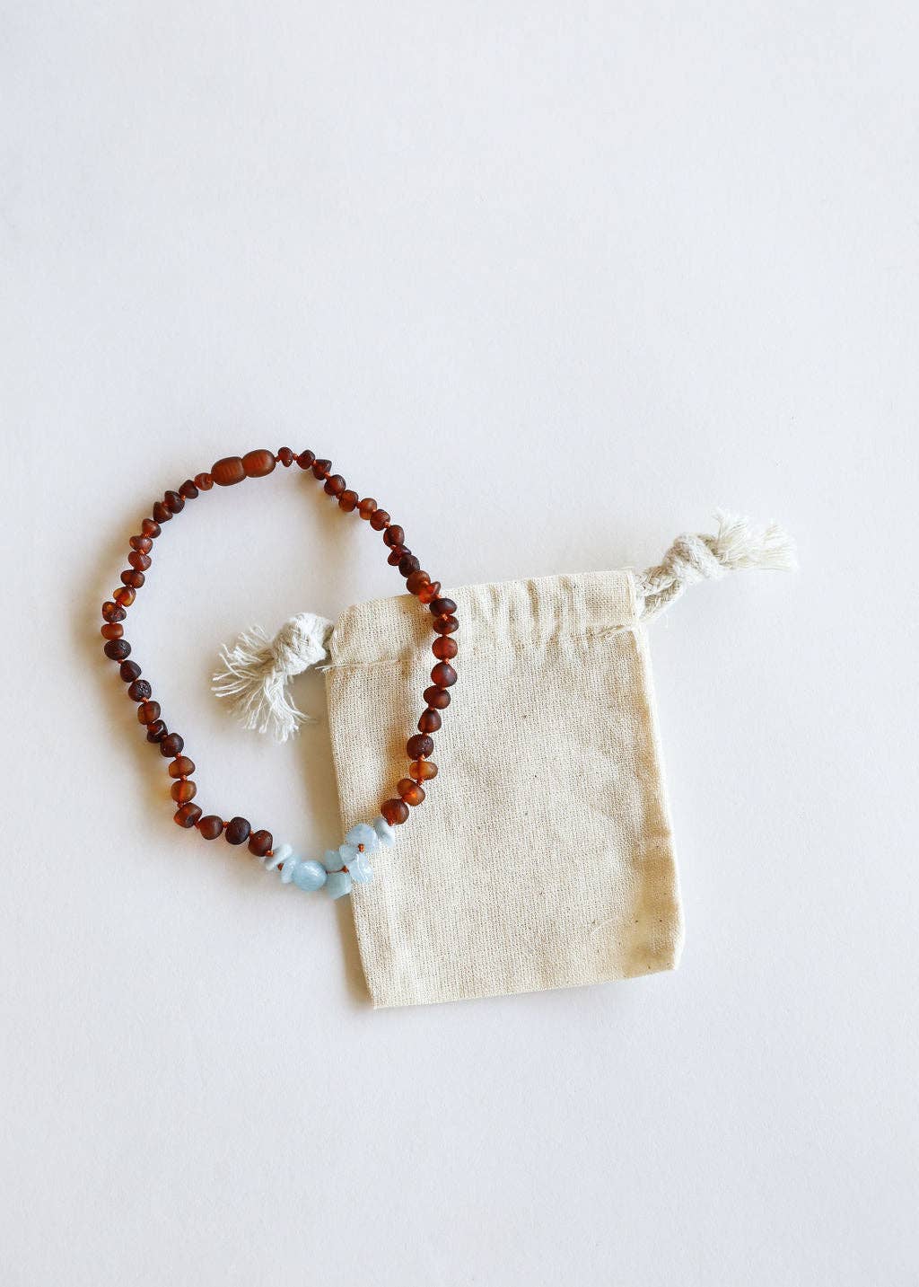 Raw Cognac Baltic Amber + Aquamarine || Necklace: 11" Baby Necklace