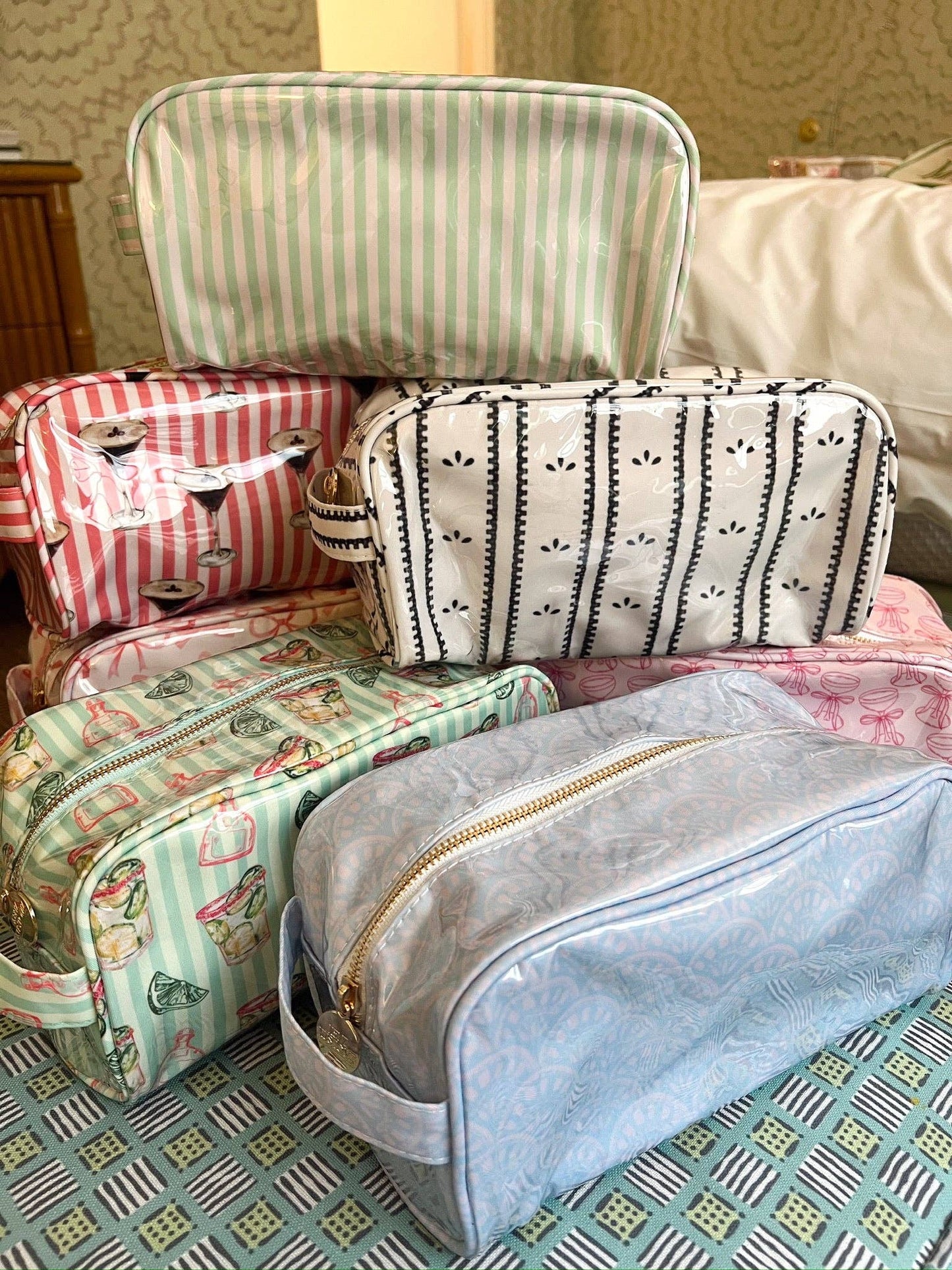 Green + Pink Stripe Dopp Kit