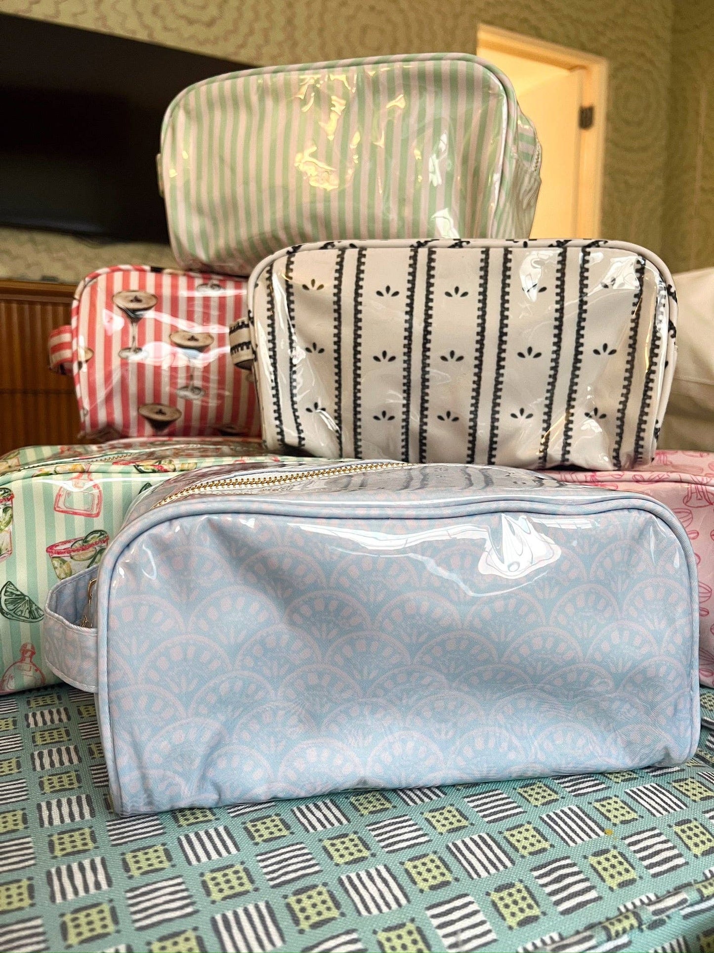 Green + Pink Stripe Dopp Kit