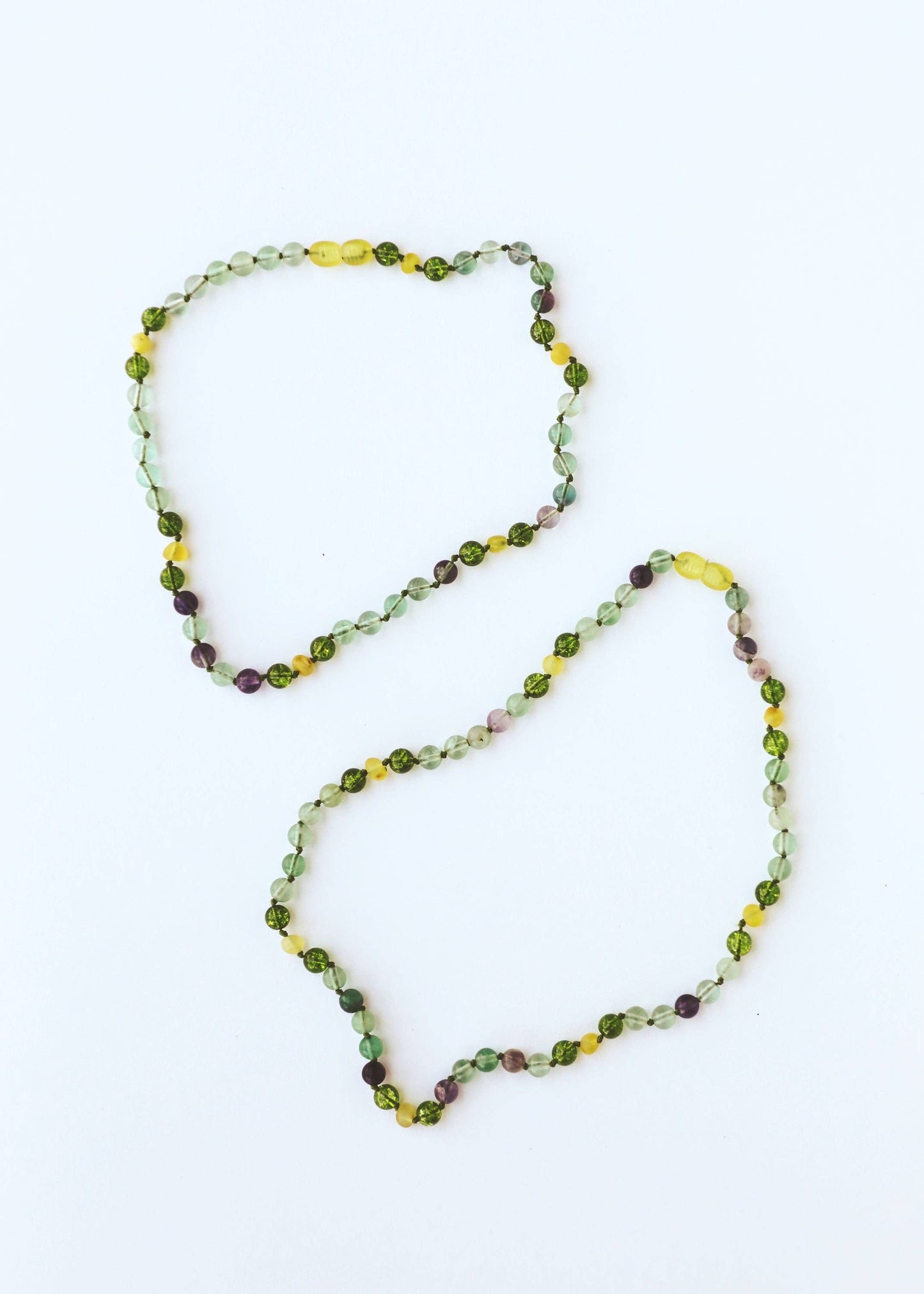 Raw Baltic Sea Amber + Fluorite + Peridot || Gemstone Necklace: 11" Baby Necklace