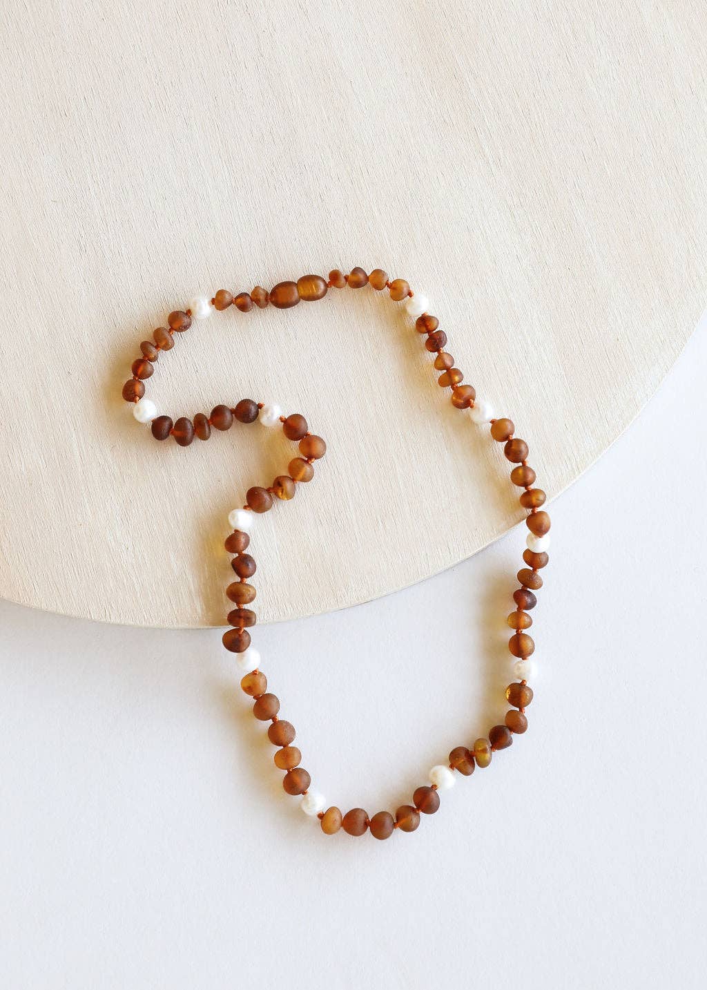 Raw Cognac Baltic Amber + Pearl Halo || Necklace: 11" Baby Necklace