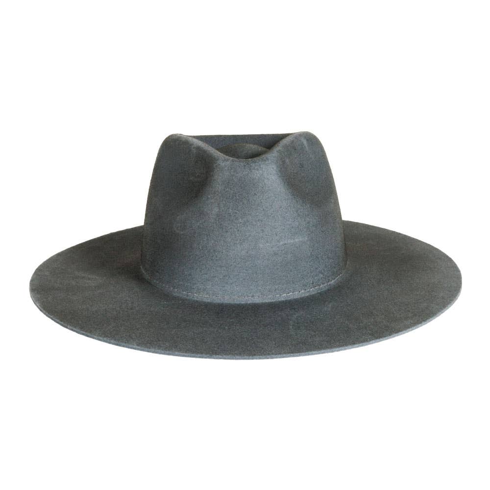 Women's Wool Felt Flat Brim Fedora Hat - Style Rancher: Dirty Blue / SM