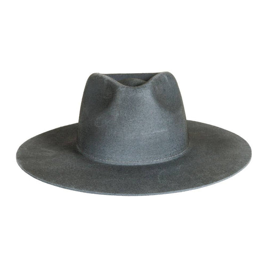 Women's Wool Felt Flat Brim Fedora Hat - Style Rancher: Dirty Blue / SM