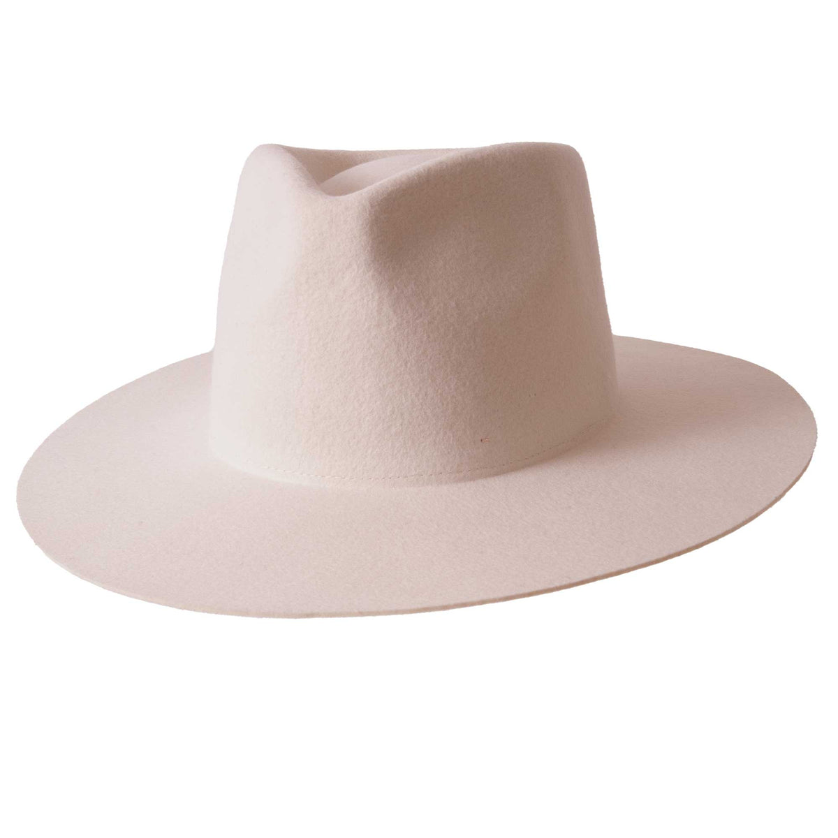 Women's Wool Felt Flat Brim Fedora Hat - Style Rancher: White / SM