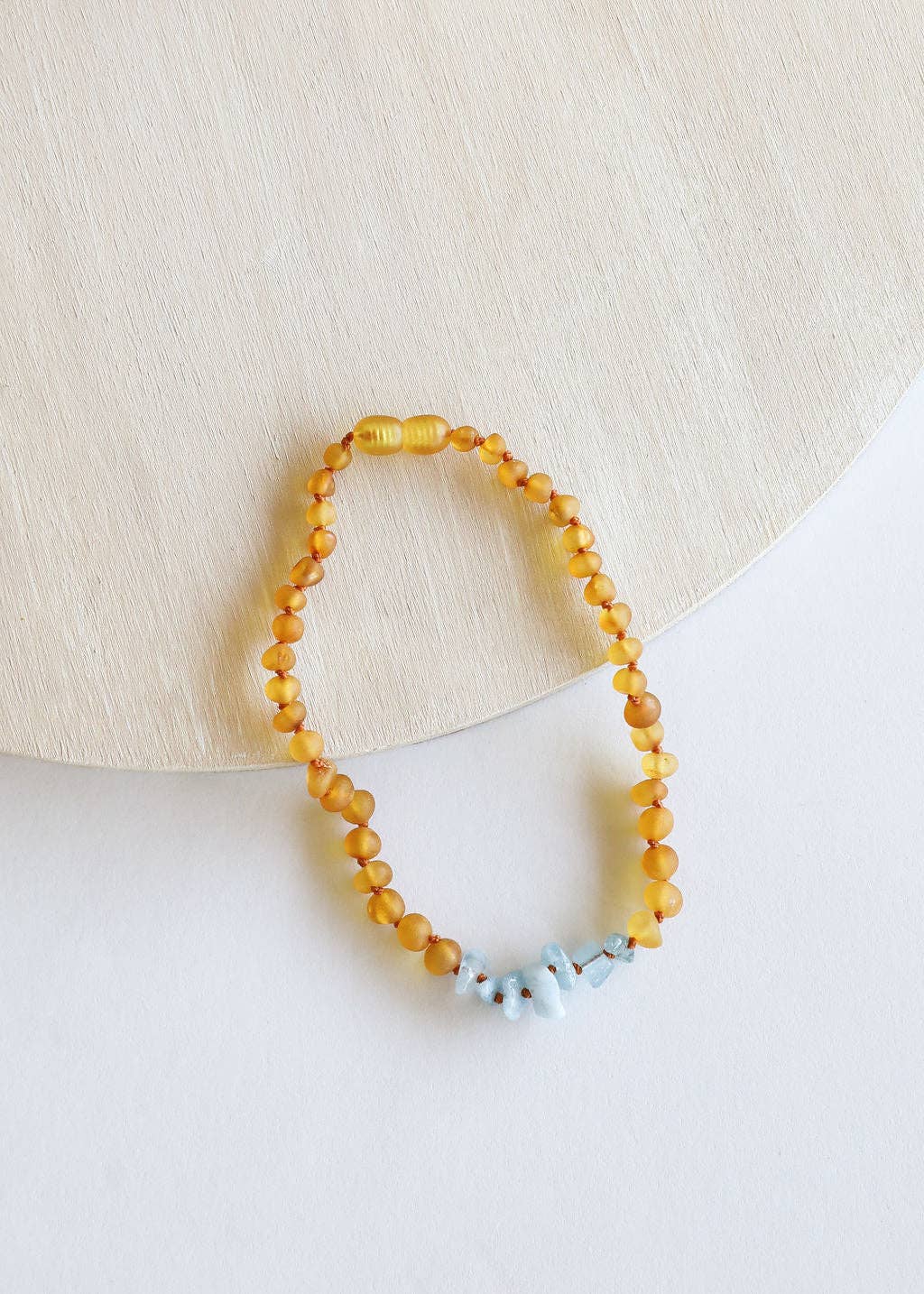 Raw Honey Baltic Amber + Aquamarine || Necklace: 11" Baby Necklace