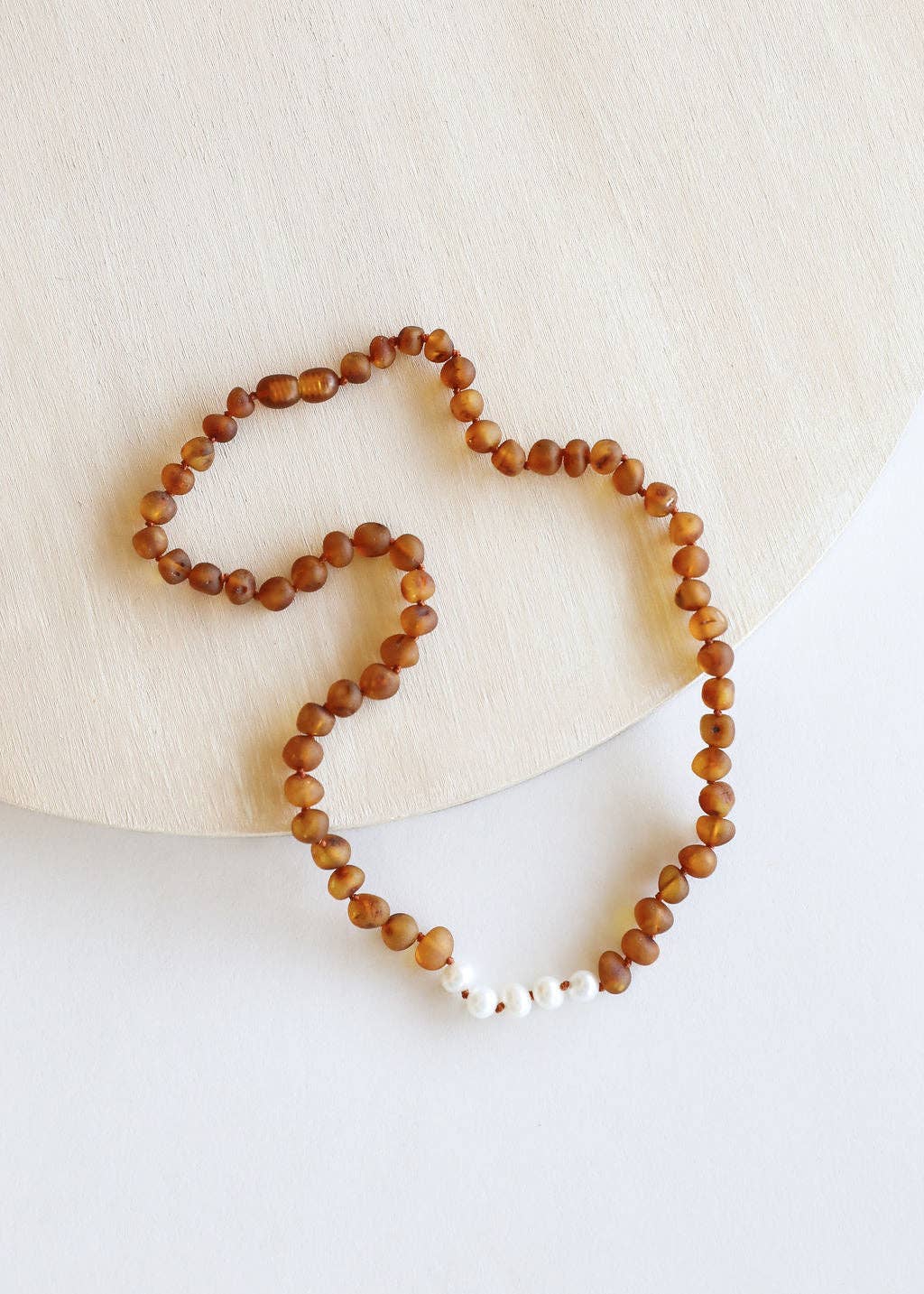 Raw Cognac Baltic Amber + Pearls || Necklace: 11"  Baby Necklace