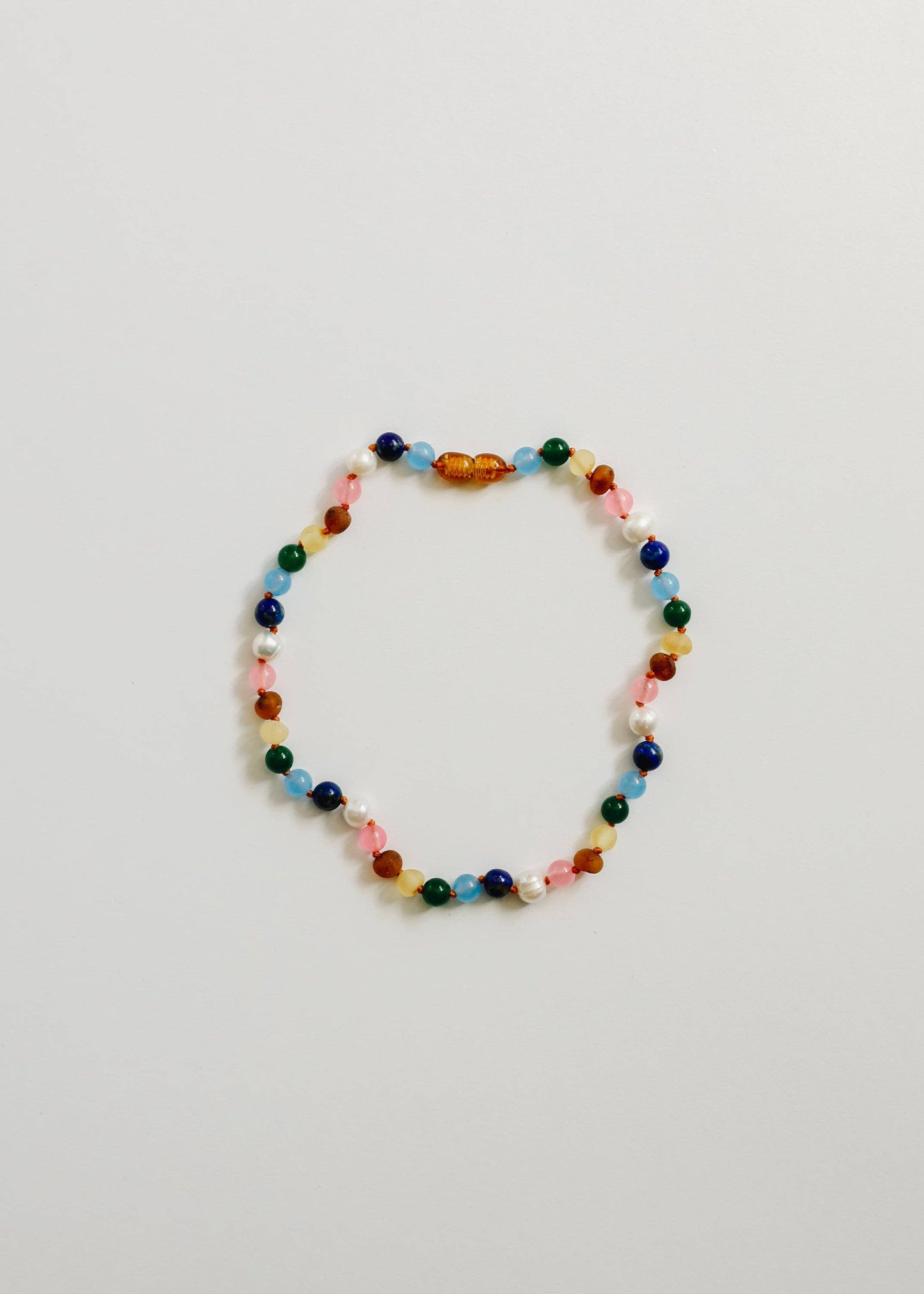 Raw Baltic Amber and Pearl Necklace + Sweet Pink Gemstones: 11" Baby Necklace