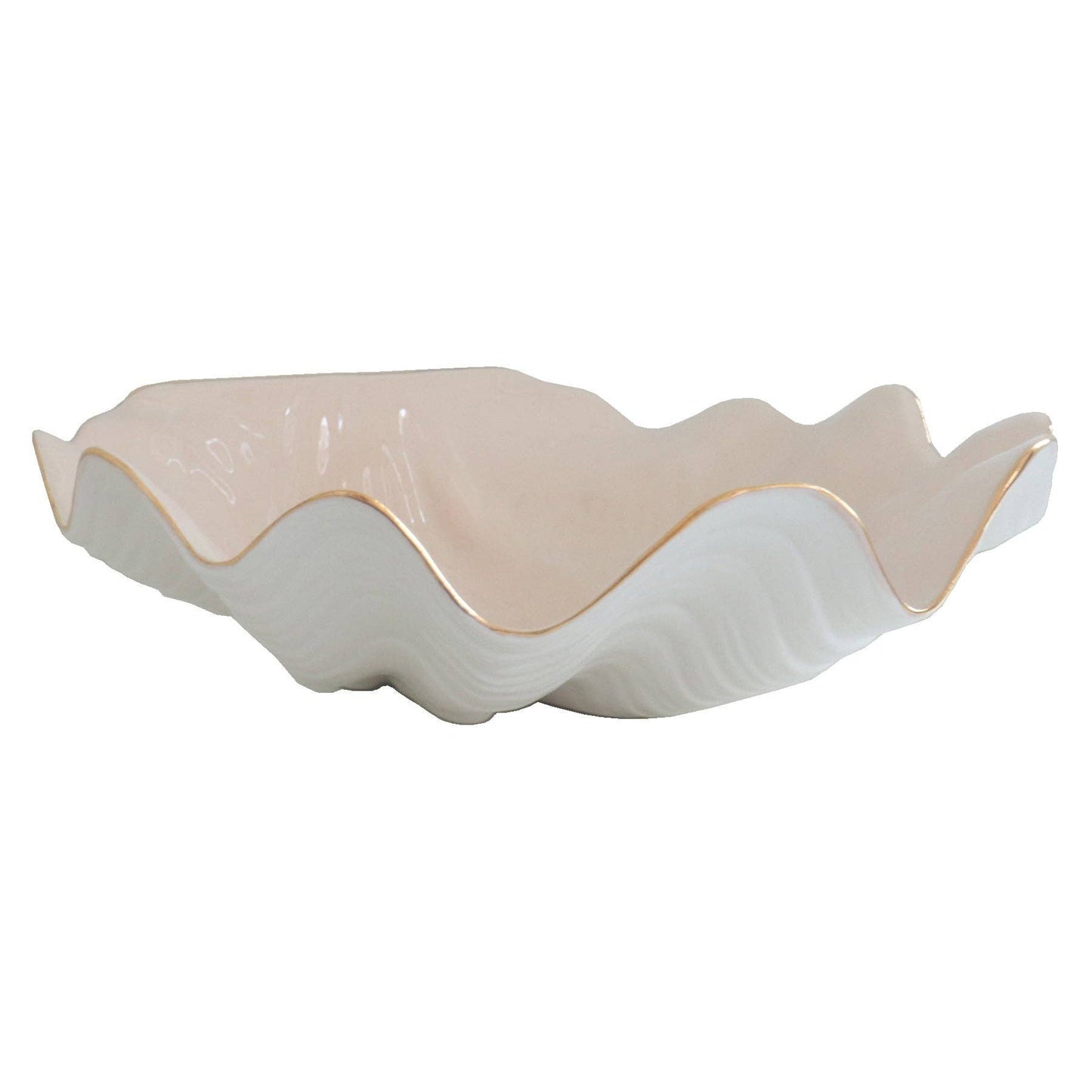 Clam Shell Bowl with 22K Gold Accent: Beige / Large