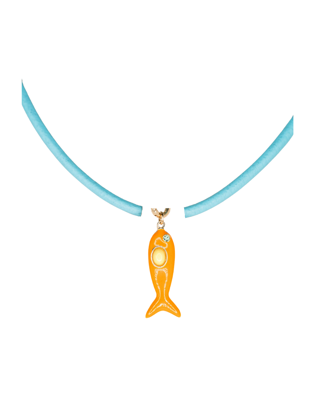 Powder Blue Leather Orange Fish Necklace