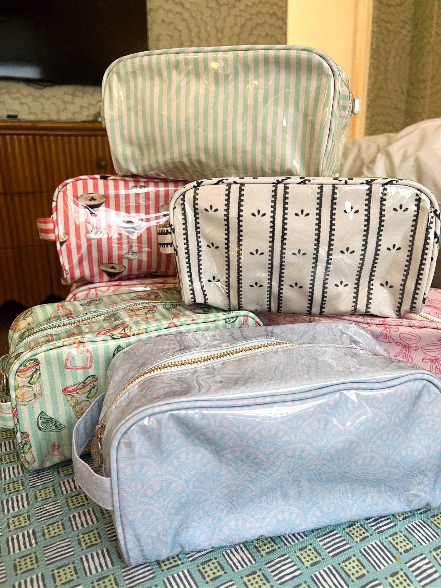 Green + Pink Stripe Dopp Kit