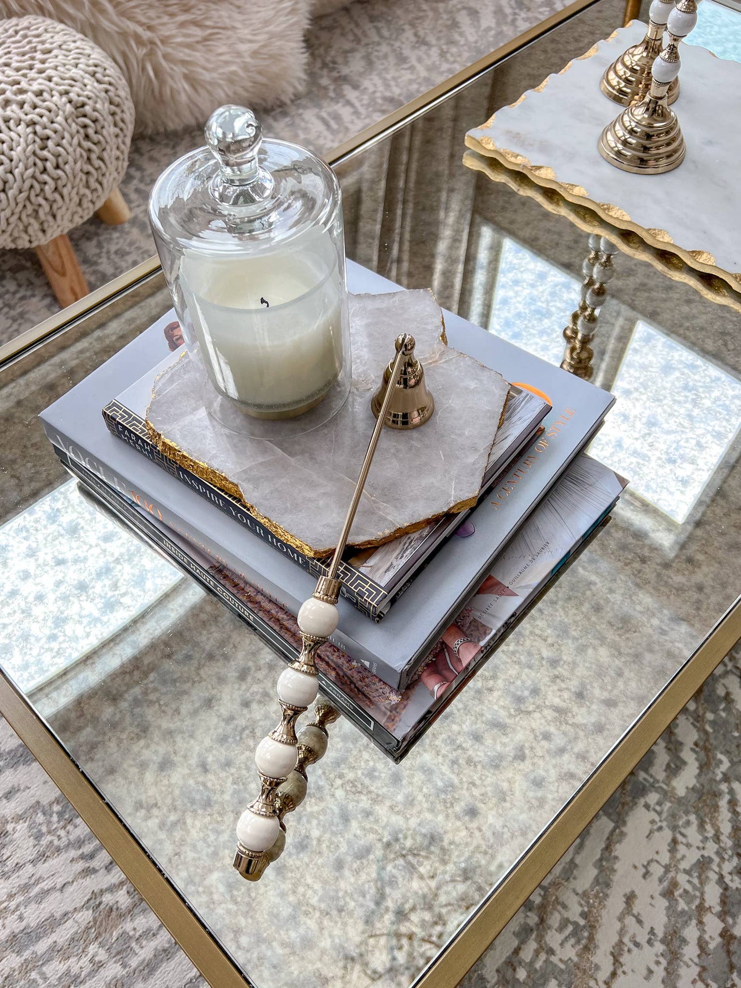 White and Gold Beaded Candle Snuffer