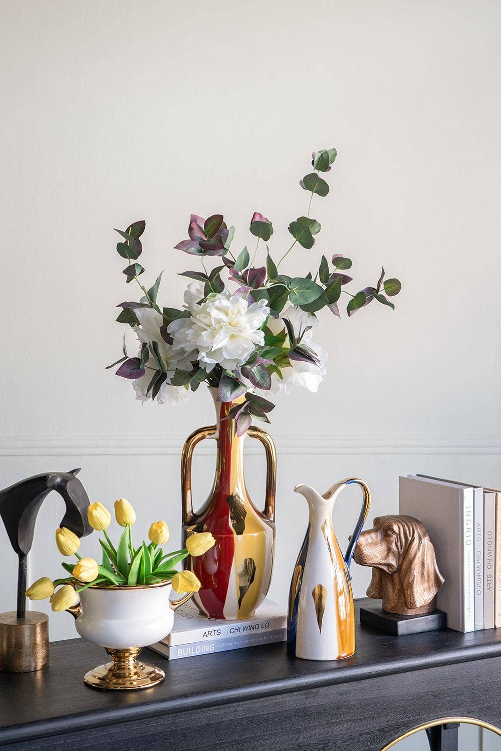 White & Gold Ceramic Flower Vase