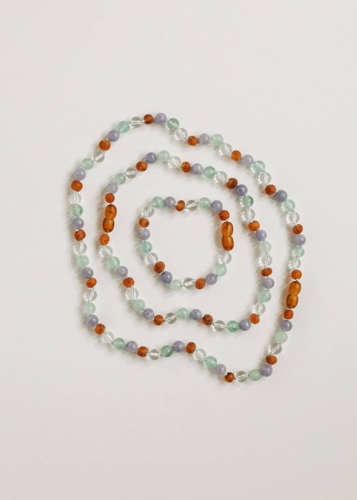 Baltic Sea Amber + Natural Gemstone || Beaded Necklace: 11" Baby Necklace
