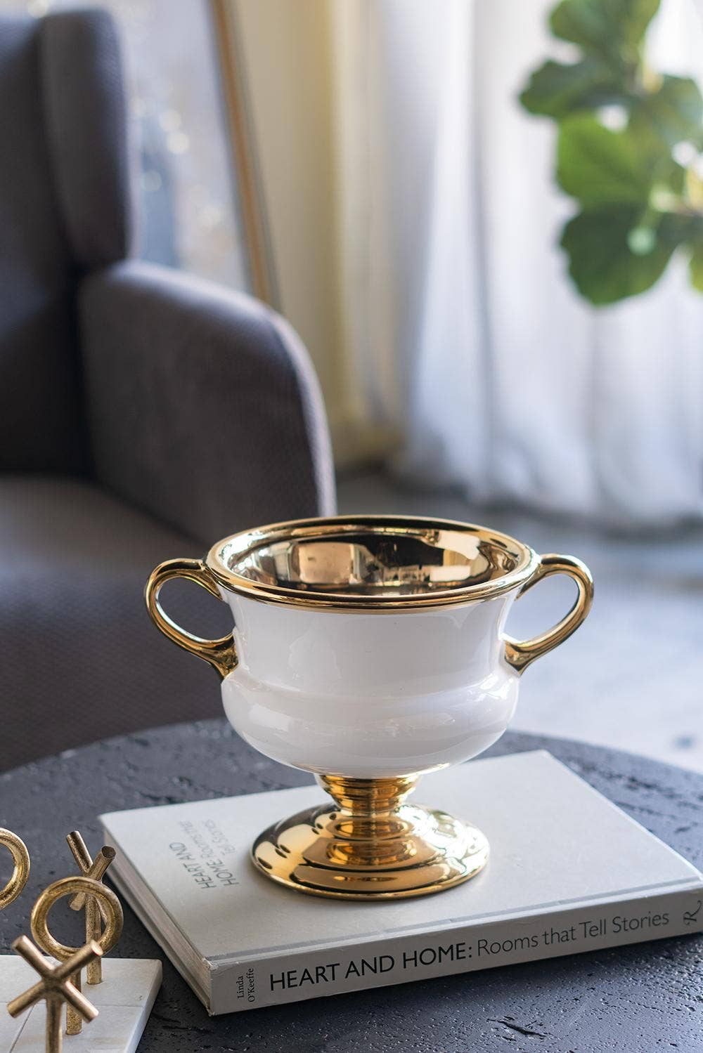 White & Gold Ceramic Flower Vase