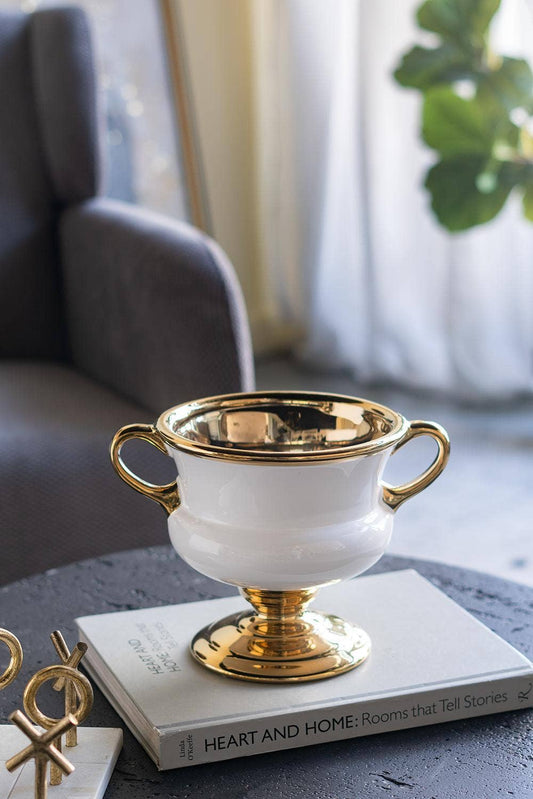 White & Gold Ceramic Flower Vase