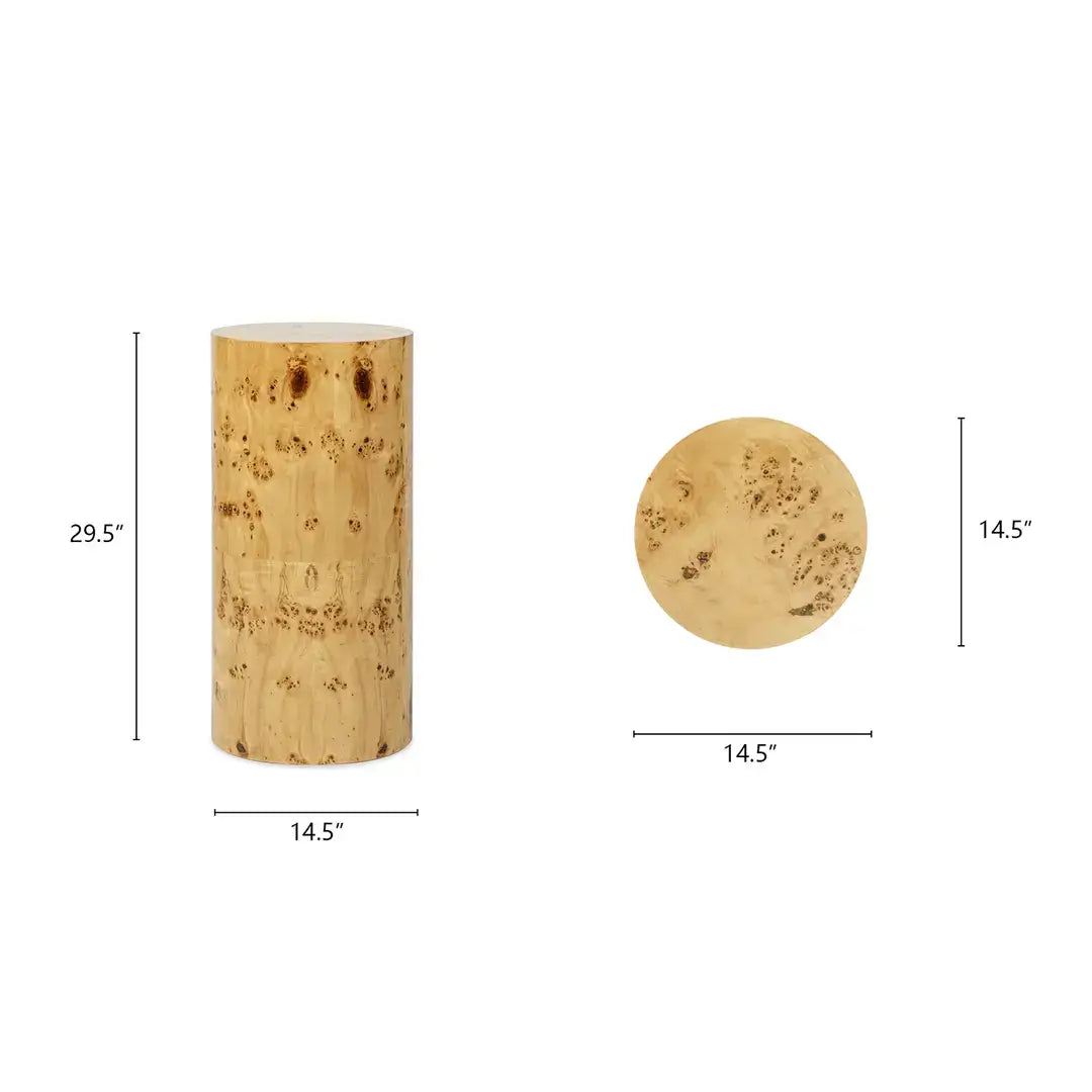 Nebula Accent Oval Pillar Burl Wood Side Table Collection: Warm Natural Brown / 22"