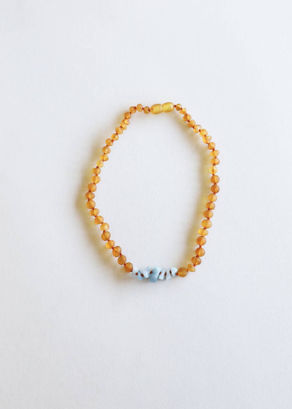 Raw Honey Baltic Amber + Aquamarine || Necklace: 11" Baby Necklace