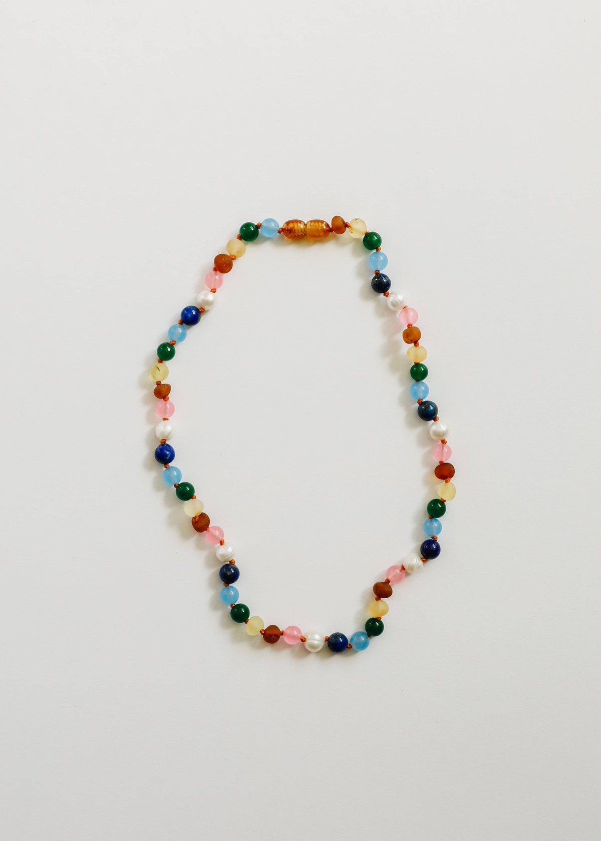 Raw Baltic Amber and Pearl Necklace + Sweet Pink Gemstones: 11" Baby Necklace