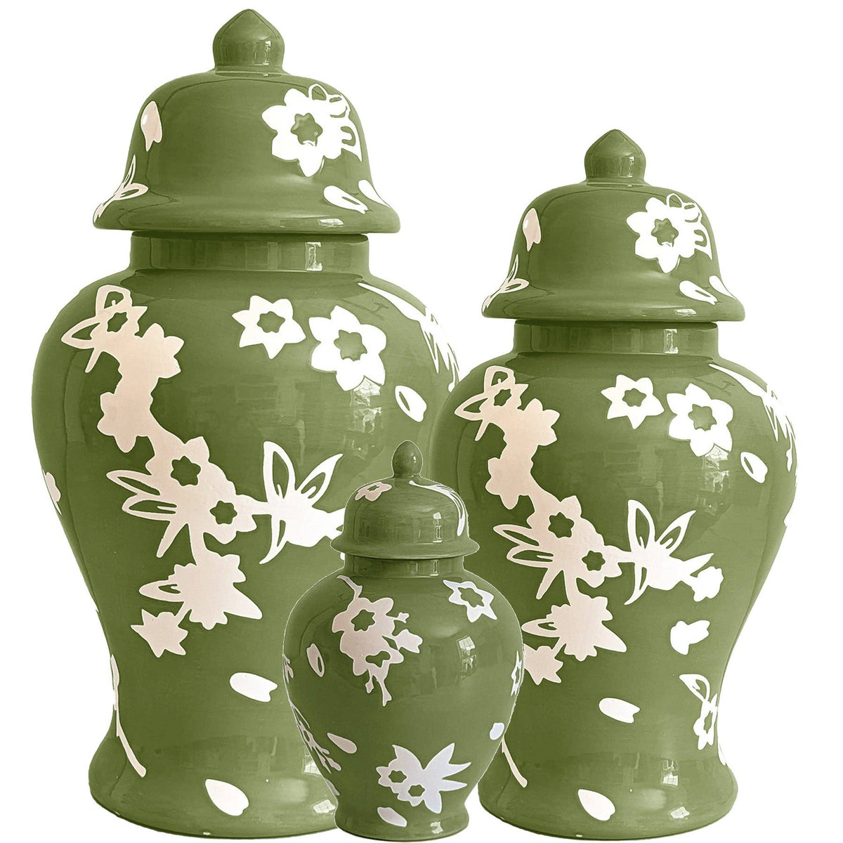 Sakura Ginger Jars in Moss Green: Large