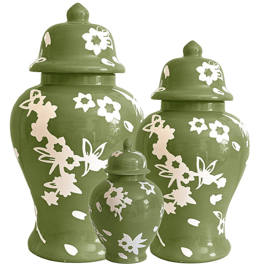 Sakura Ginger Jars in Moss Green: Large