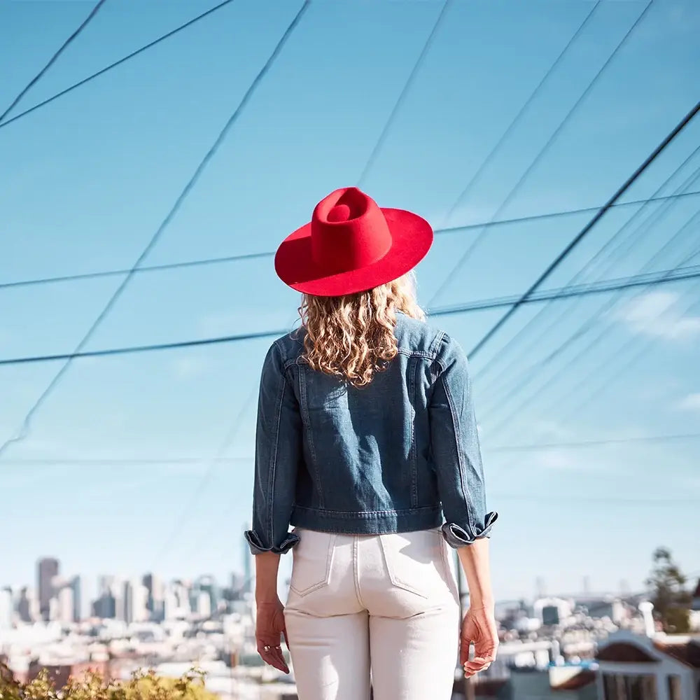 Women's Wool Felt Flat Brim Fedora Hat - Style Rancher: Dirty Blue / SM