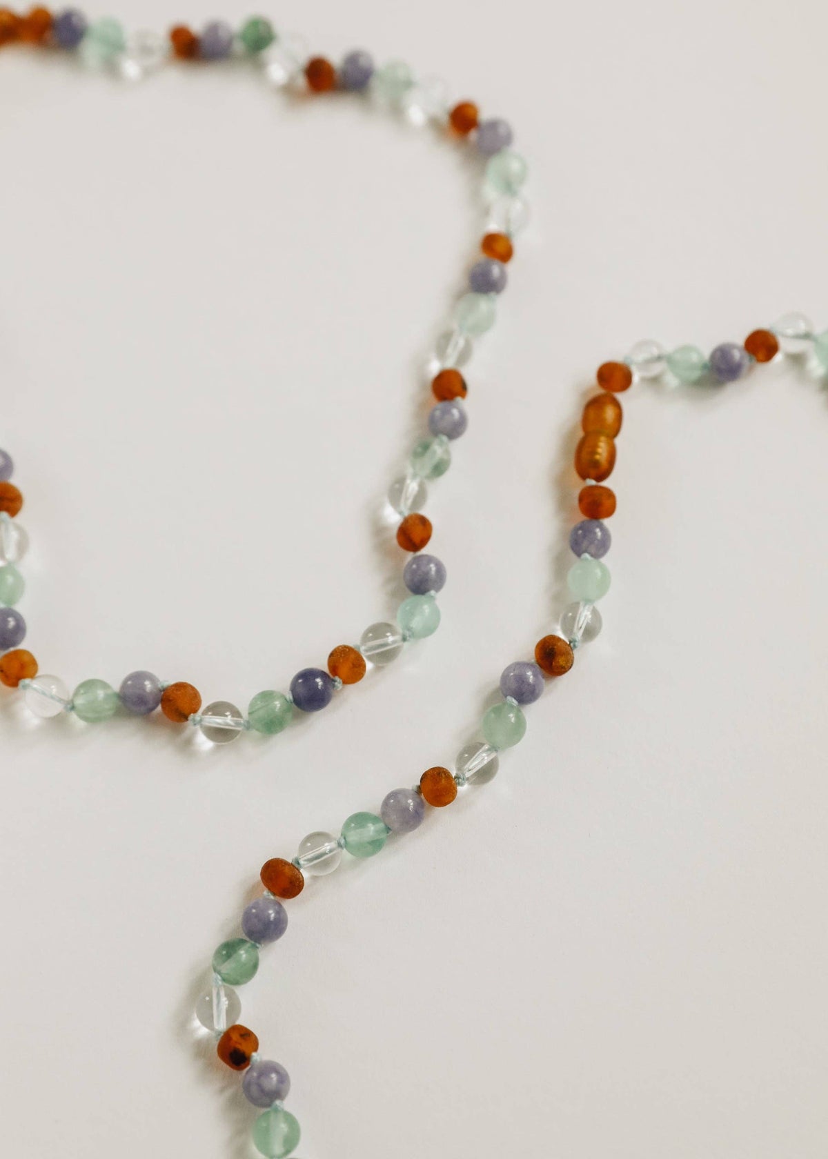 Baltic Sea Amber + Natural Gemstone || Beaded Necklace: 11" Baby Necklace