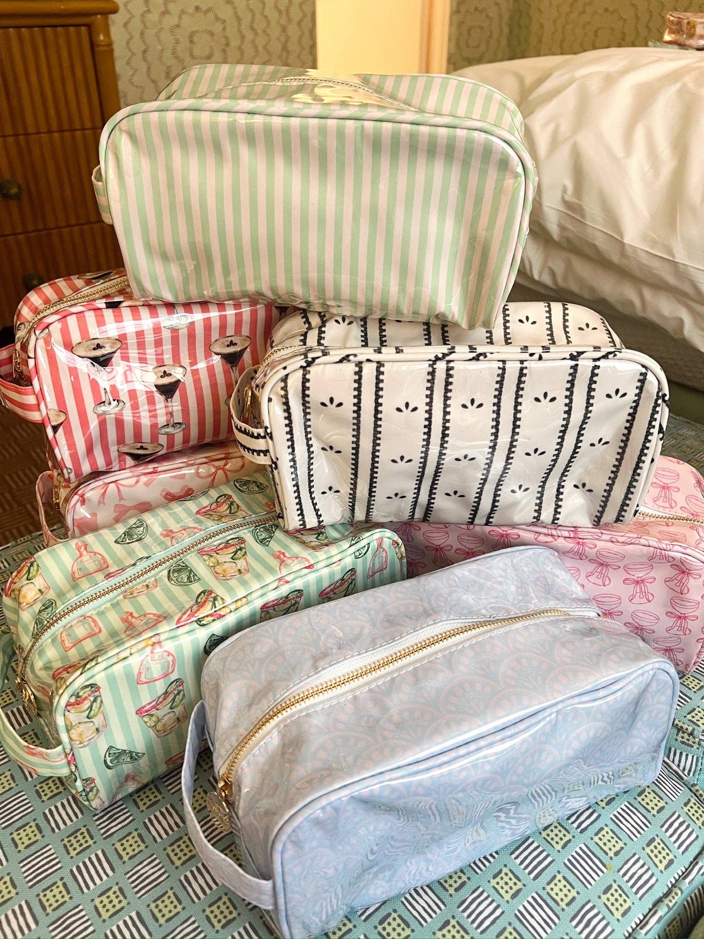 Green + Pink Stripe Dopp Kit