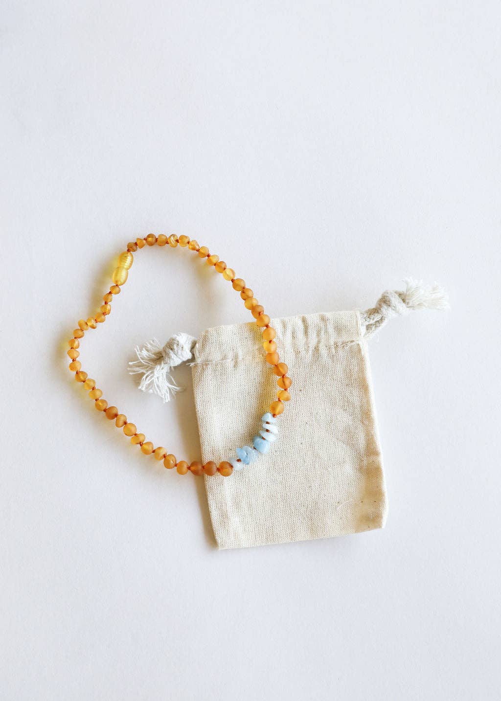Raw Honey Baltic Amber + Aquamarine || Necklace: 11" Baby Necklace