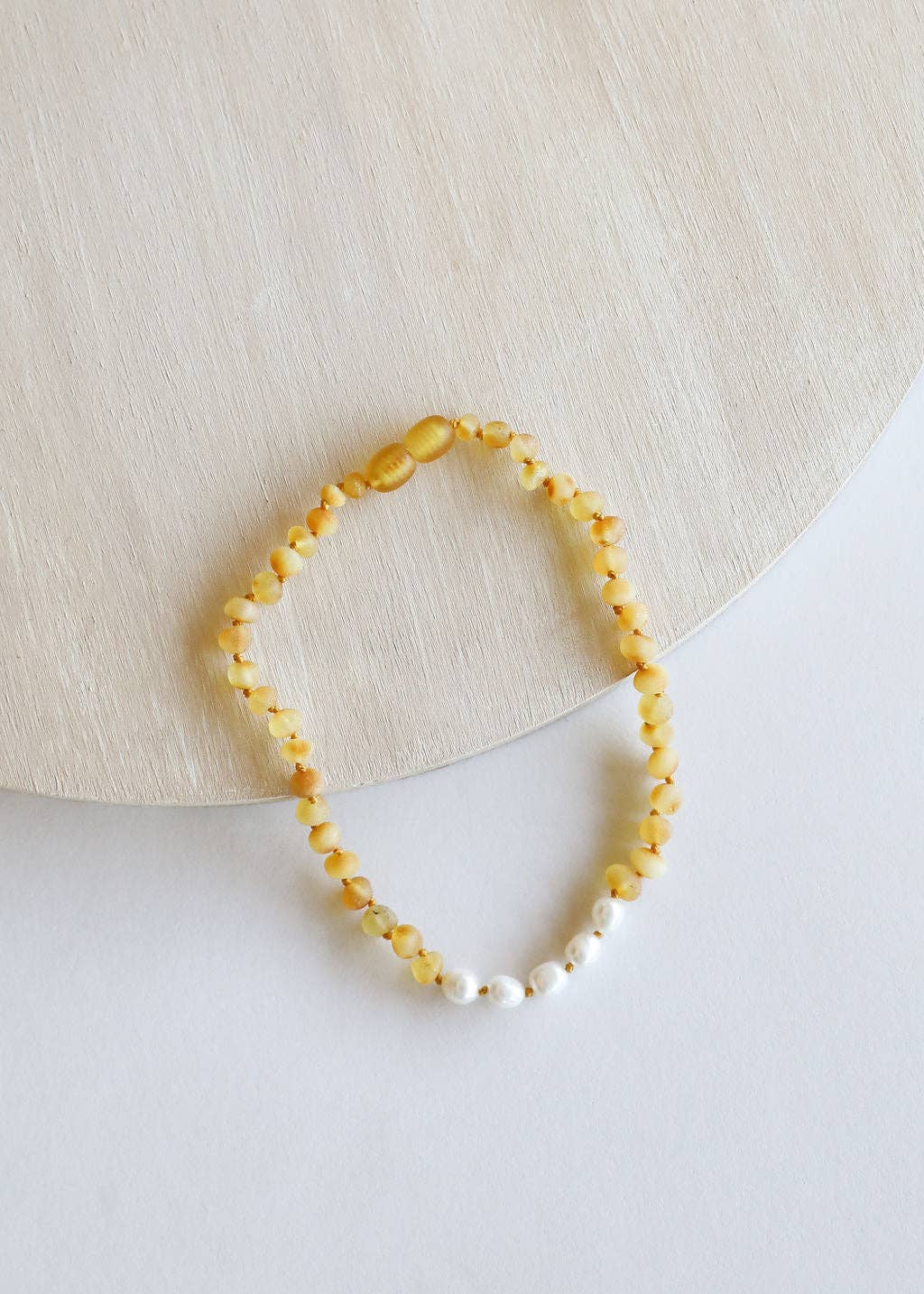 Raw Honey Baltic Amber + Pearl || Necklace: 11" Baby Necklace