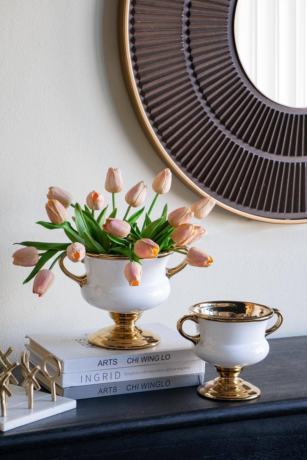 White & Gold Ceramic Flower Vase