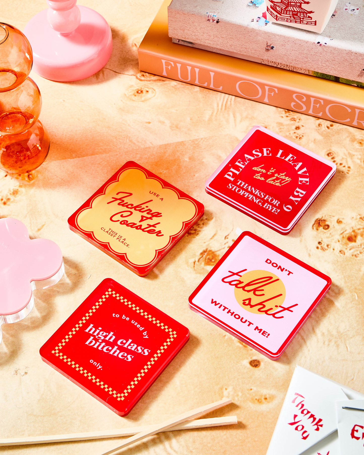Snarky Red Coasters - Set of 4