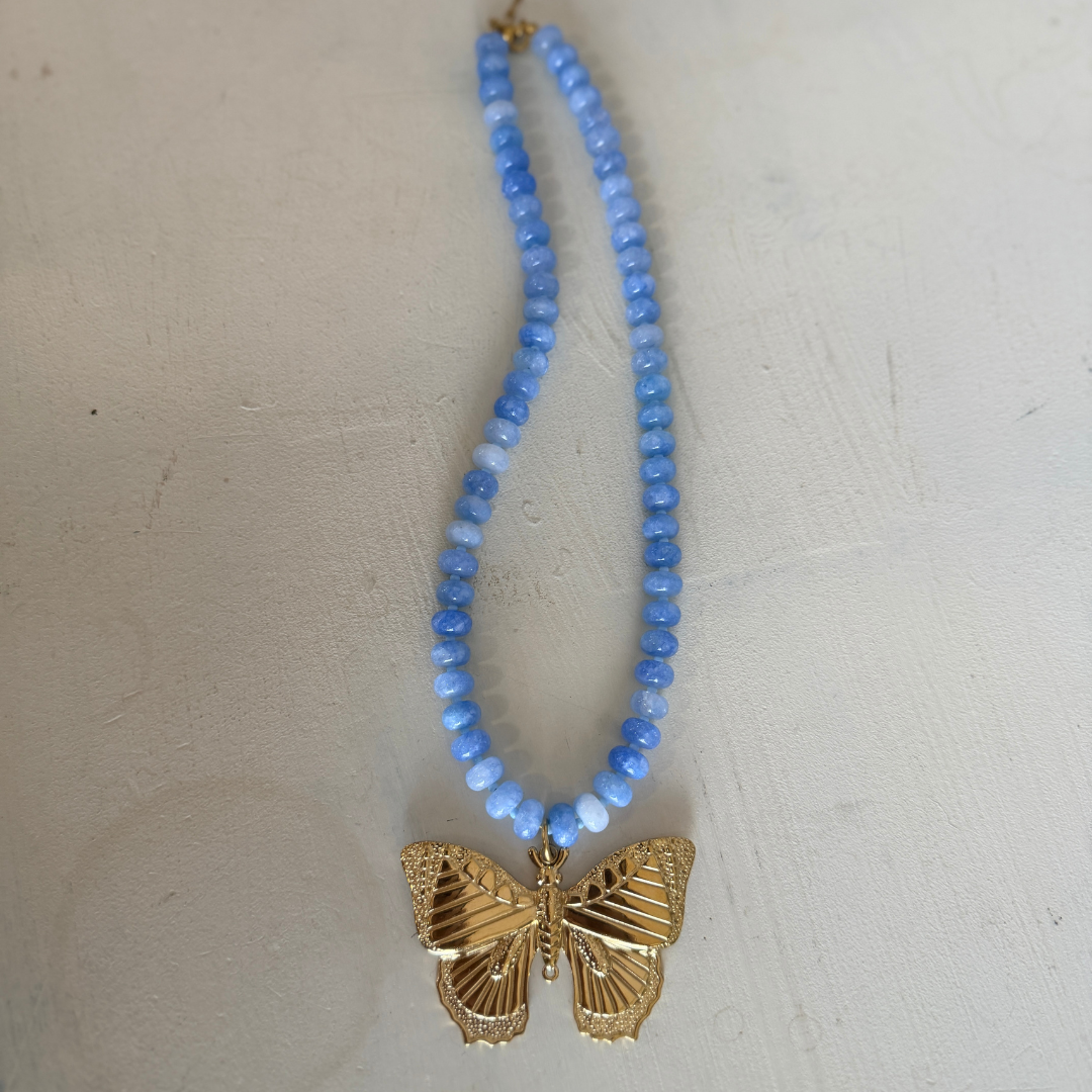 Lola Butterfly Gemstone Necklace: Blue