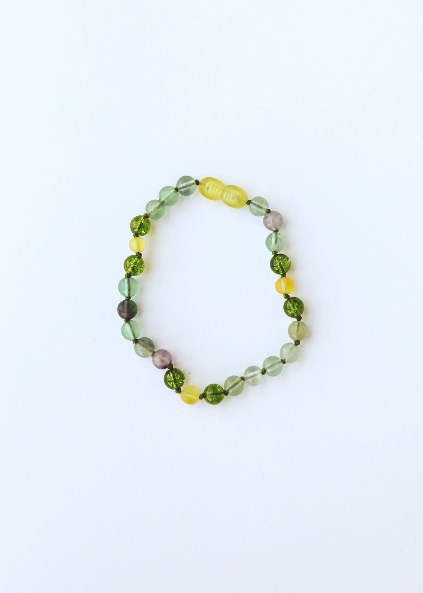 Raw Baltic Sea Amber + Fluorite + Peridot || Gemstone Necklace: 11" Baby Necklace