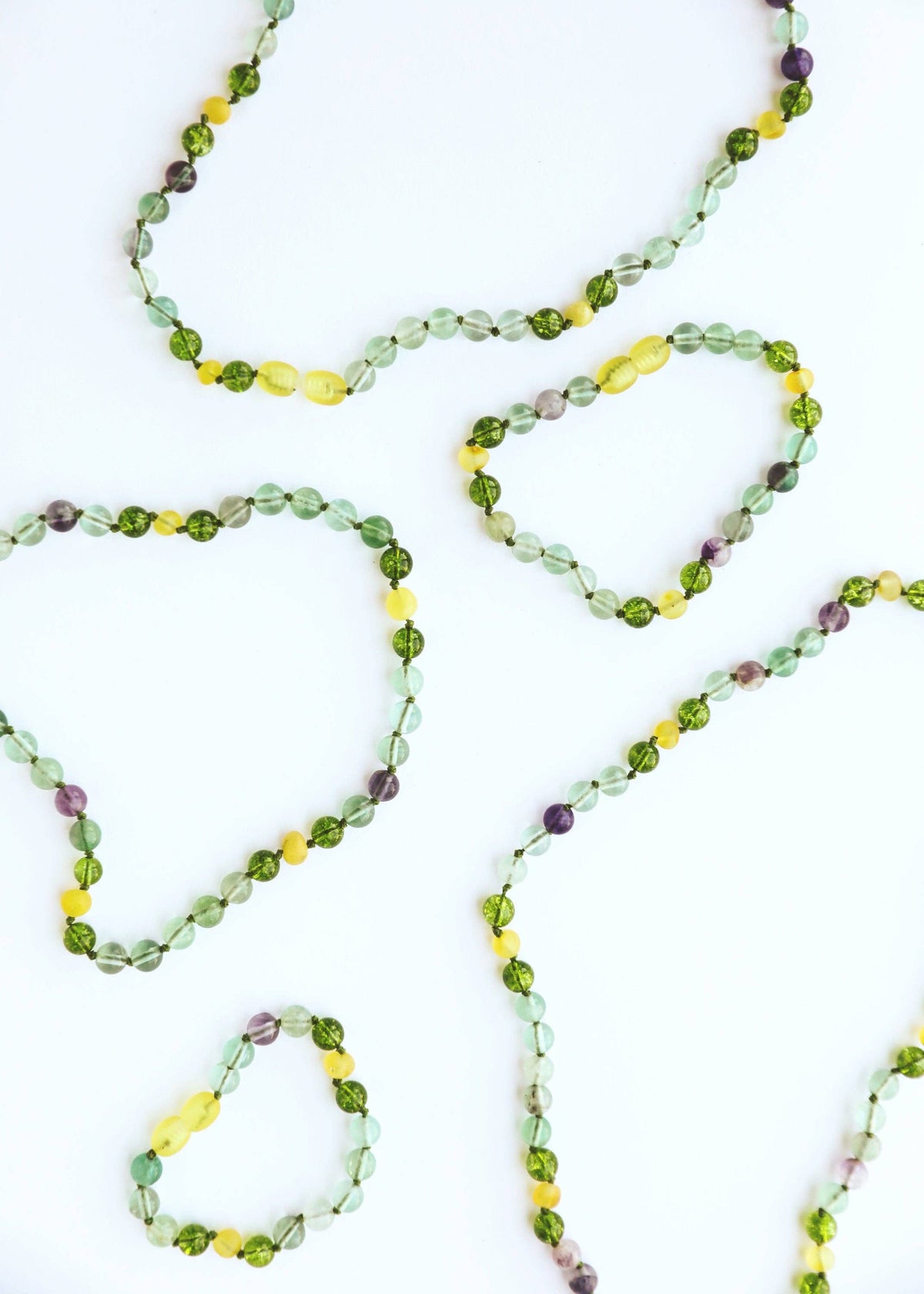 Raw Baltic Sea Amber + Fluorite + Peridot || Gemstone Necklace: 11" Baby Necklace