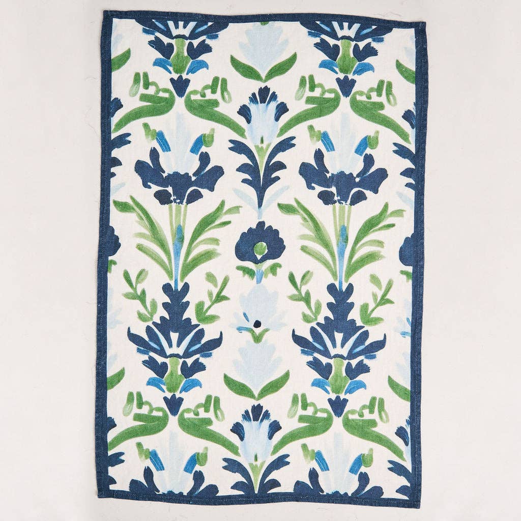 Preppy Damask - Blue & Green Tea Towel