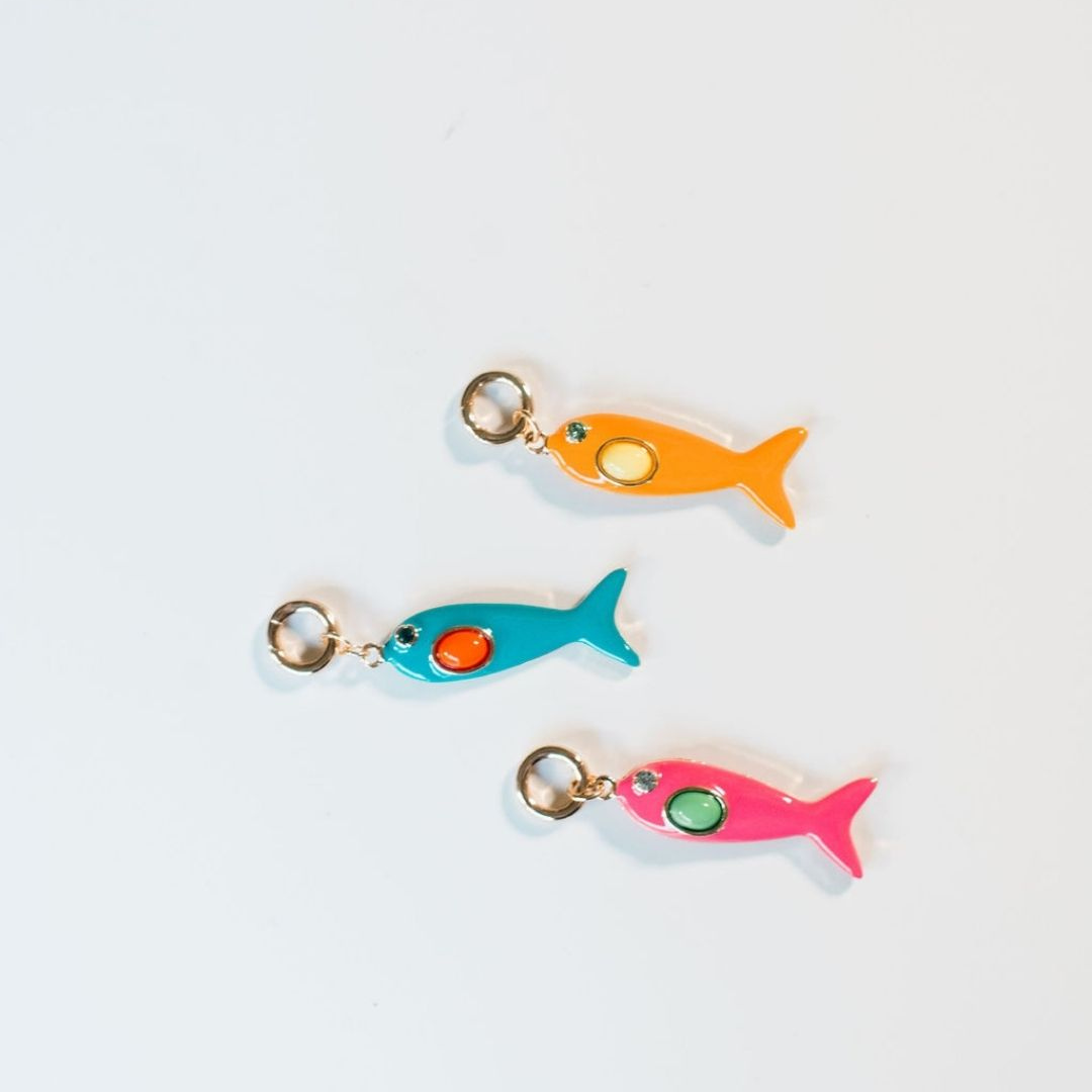 Powder Blue Leather Orange Fish Necklace