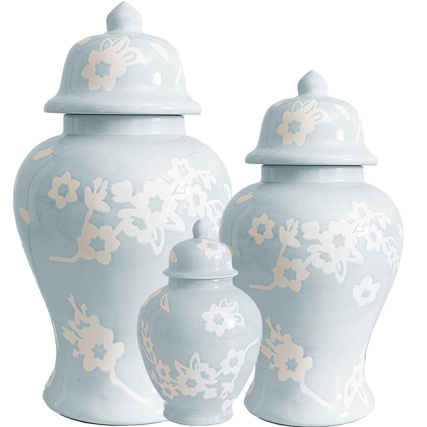 Sakura Ginger Jars in Hydrangea Light Blue: Medium