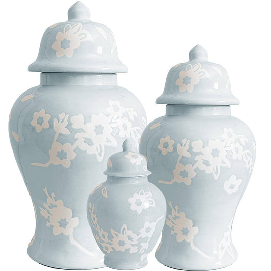 Sakura Ginger Jars in Hydrangea Light Blue: Medium