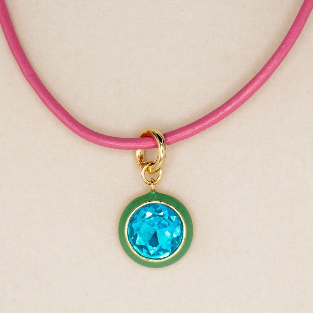 Green Luna Pendant Powder Blue Necklace