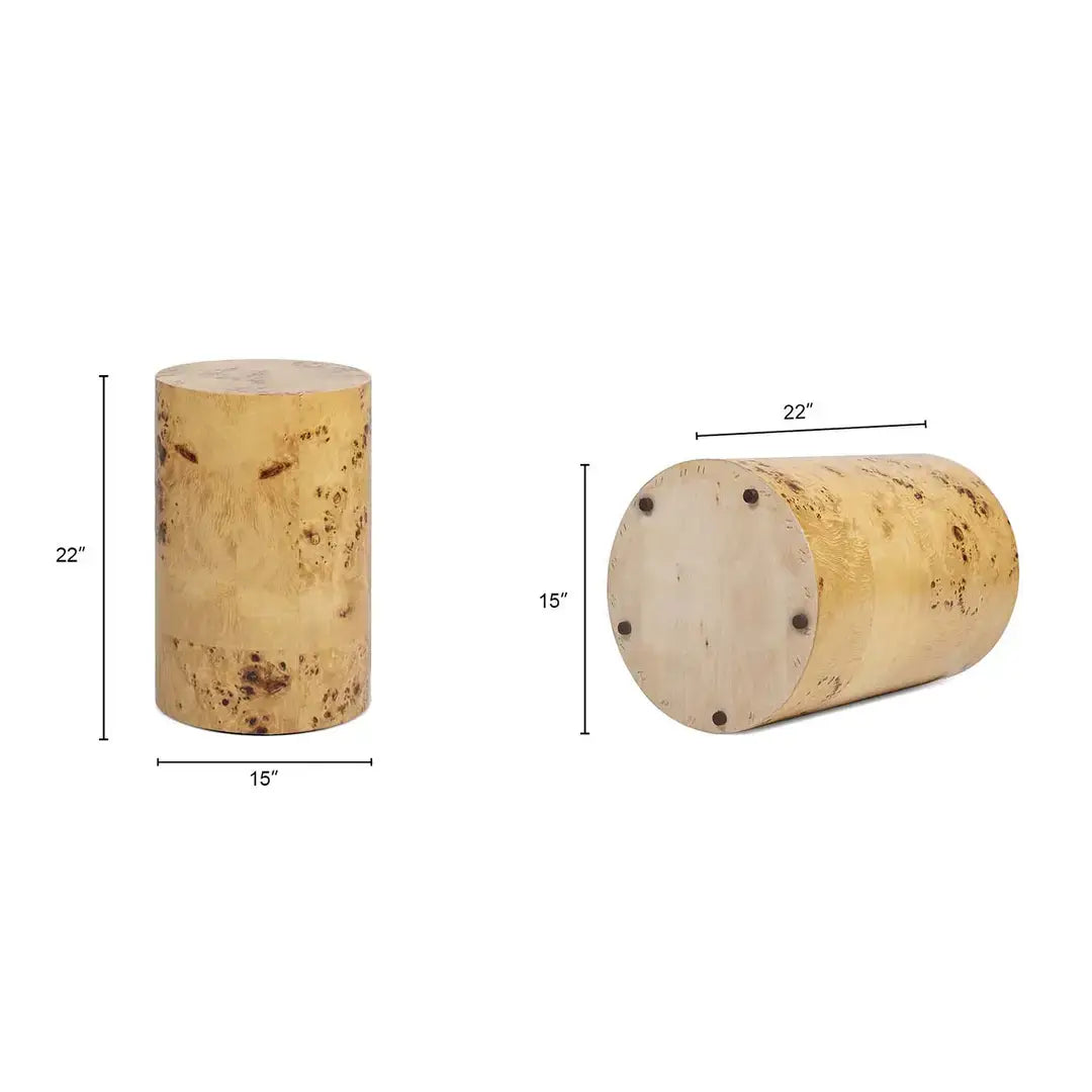 Nebula Accent Oval Pillar Burl Wood Side Table Collection: Warm Natural Brown / 22"