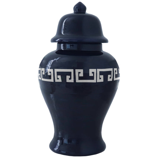 Navy Blue Greek Key Ginger Jars: Medium