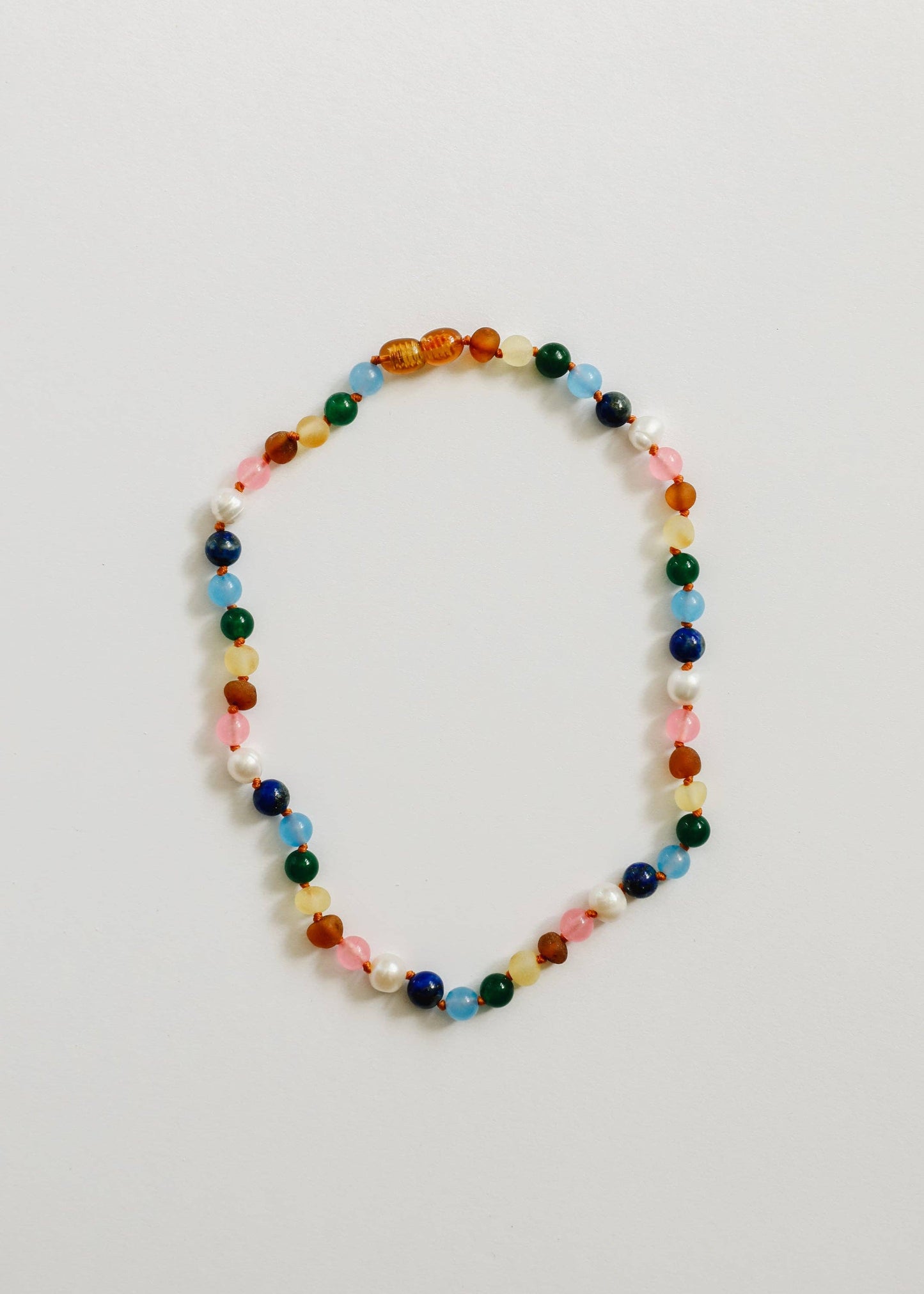 Raw Baltic Amber and Pearl Necklace + Sweet Pink Gemstones: 11" Baby Necklace