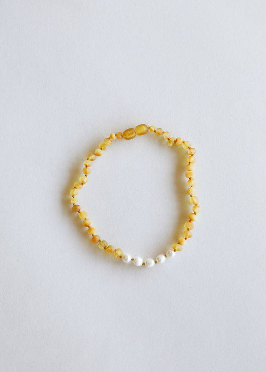 Raw Honey Baltic Amber + Pearl || Necklace: 11" Baby Necklace